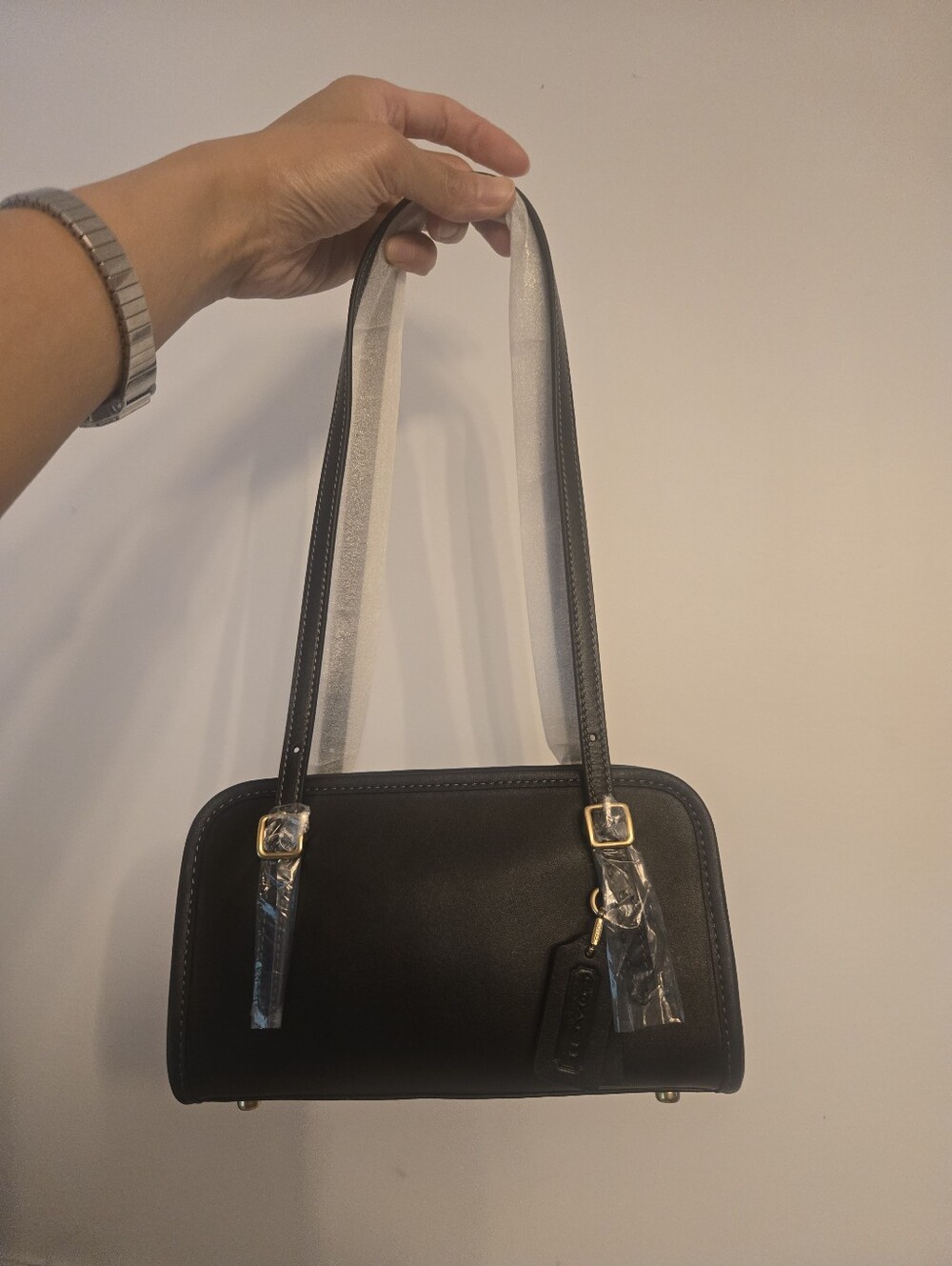New Coach Black Structured Shoulder Bag
